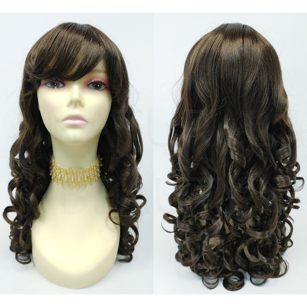 Brown long curly bangs wig